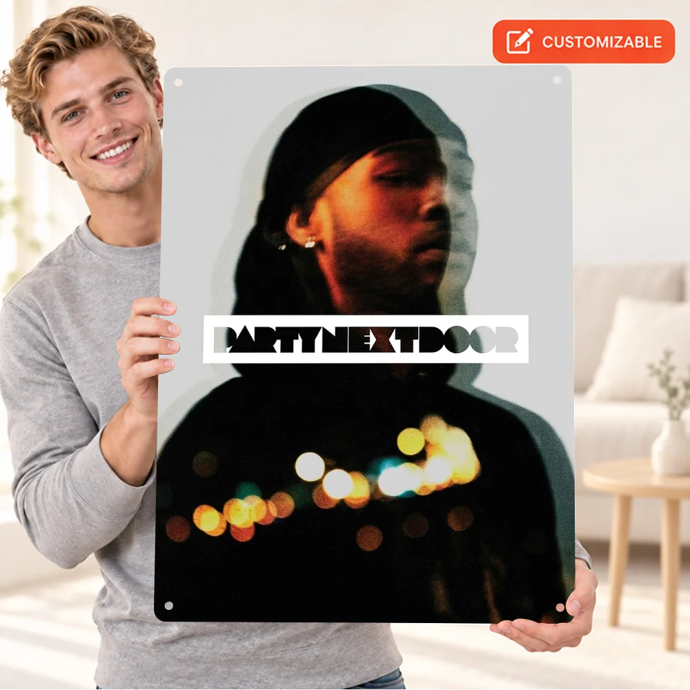 PARTYNEXTDOOR Portrait Textured Metal Poster Customized Aluminum Sign Monochrome Photography Wall Art For Music Listening Corner