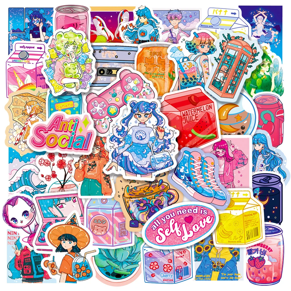 

10/30/50/100pcs Cute Cartoon Girl Aesthetic Stickers Ins Graffiti Decal Scrapbook Phone Laptop Diary Decoration Sticker Kid Toy