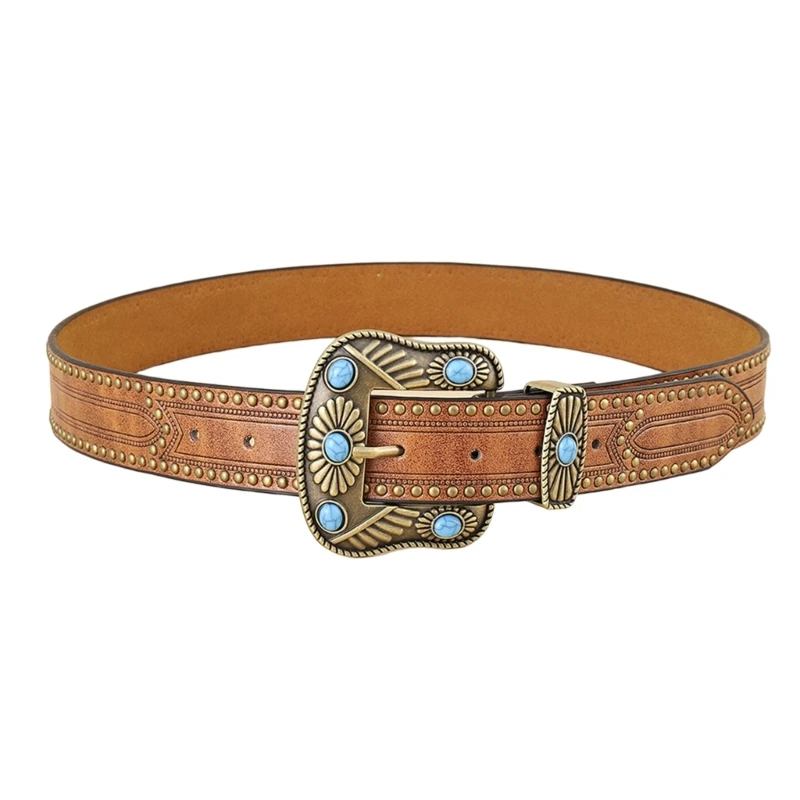 Ceinture de cowboy en cuir turquoise, ceinture de construction, ceinture occidentale vintage