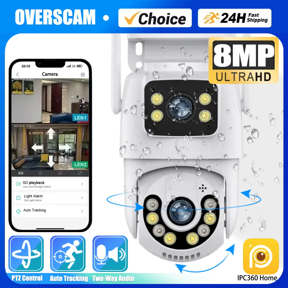 IPC360 HOME 4K 8MP Dual Lens WIFI PTZ 2K 4MP Dual Screen Security Camera Outdoor IP66 Color Night Vision Surveillance PTZ Camera