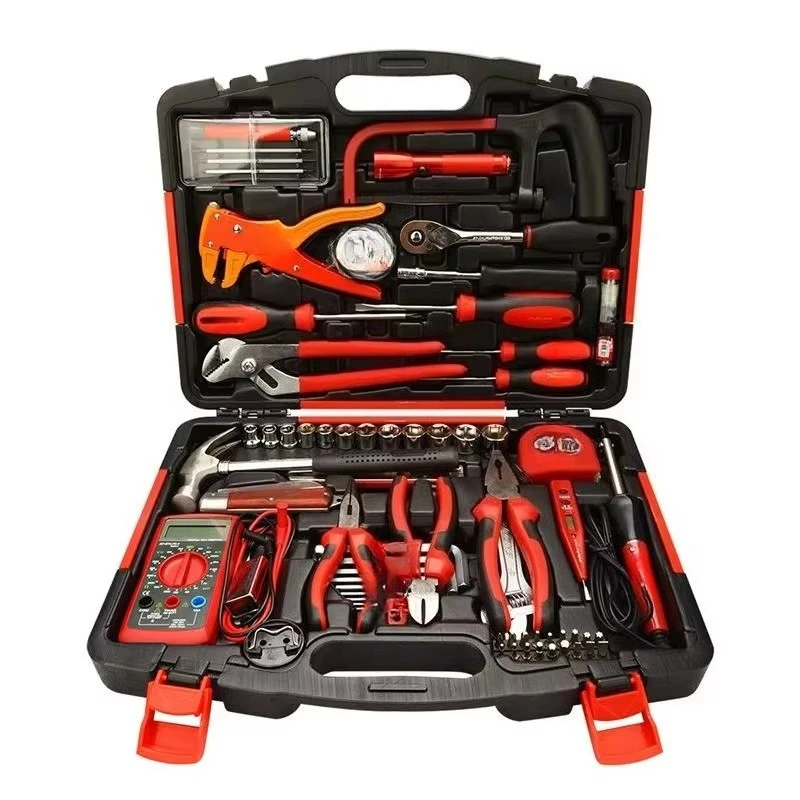 All-in-one red and black hand tool set, multimeter, tape measure 201 stainless steel hard box, suitable for professional DIY use
