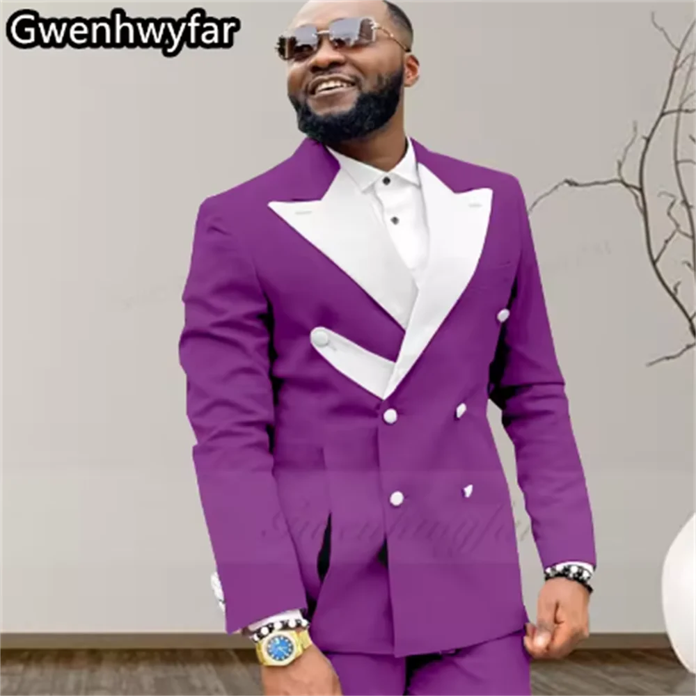 

Gwenhwyar, новые индивидуальные королевские синие лучшие мужские комплекты из 2 предметов, приталенный двубортный белый дизайн с острыми лацканами, повседневный ласточкин хвост