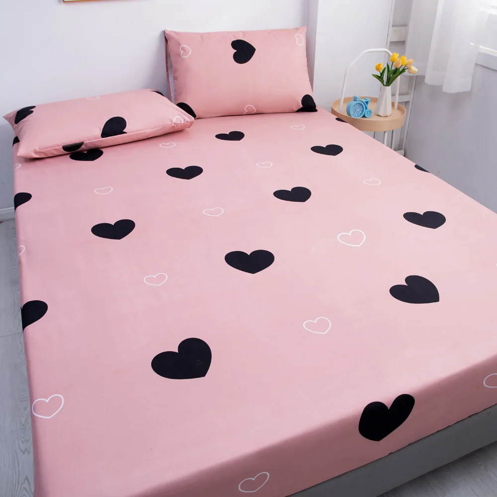 1 Piece of Pink lovely Heart pattern Waterproof Bedsheet, Bedroom Printed Bedspread, Bedding (Excluding Pillowcase)