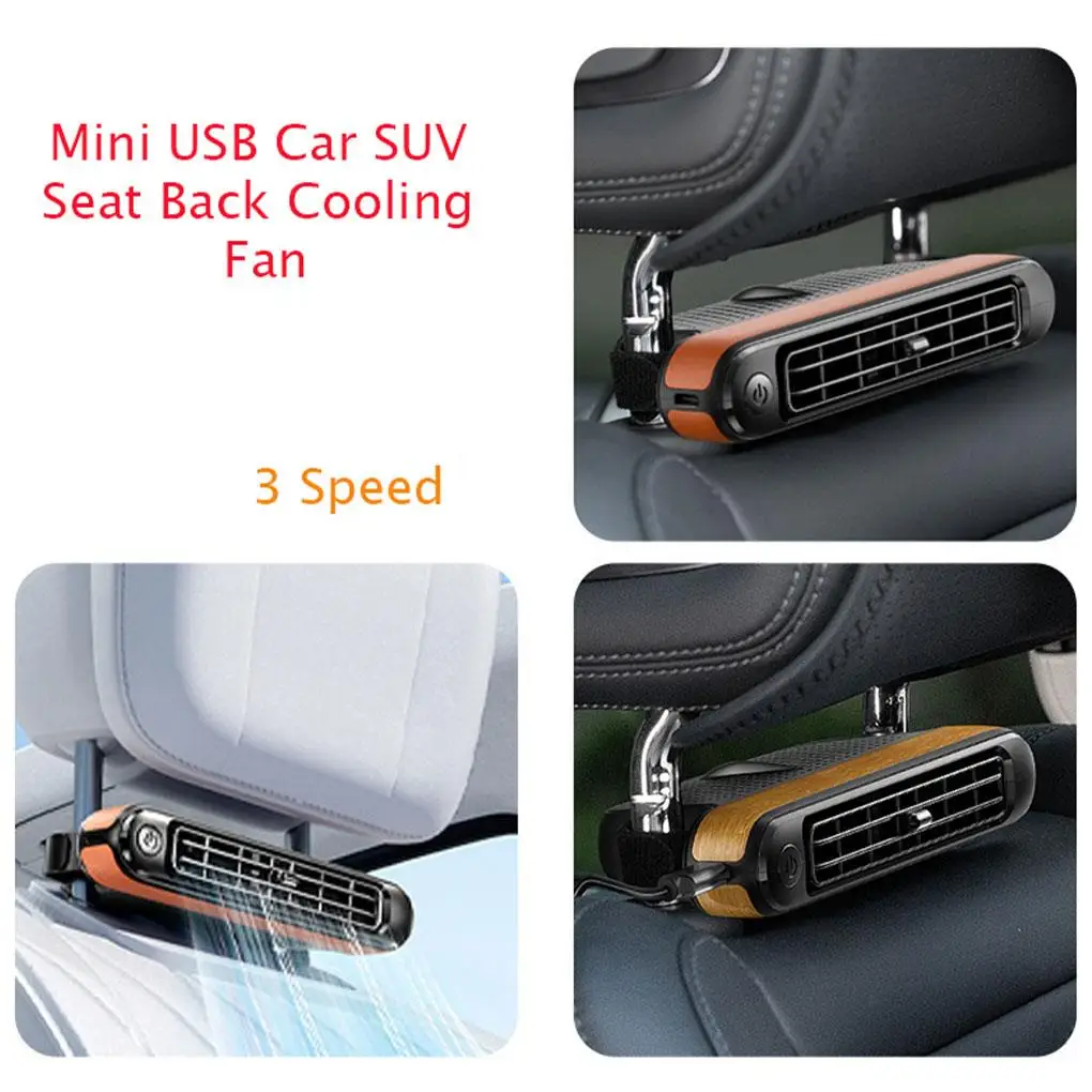 Ventilador de refrigeración ABS para asiento de coche, dispositivo USB ajustable, reposacabezas portátil de 3 velocidades para asientos delanteros y traseros