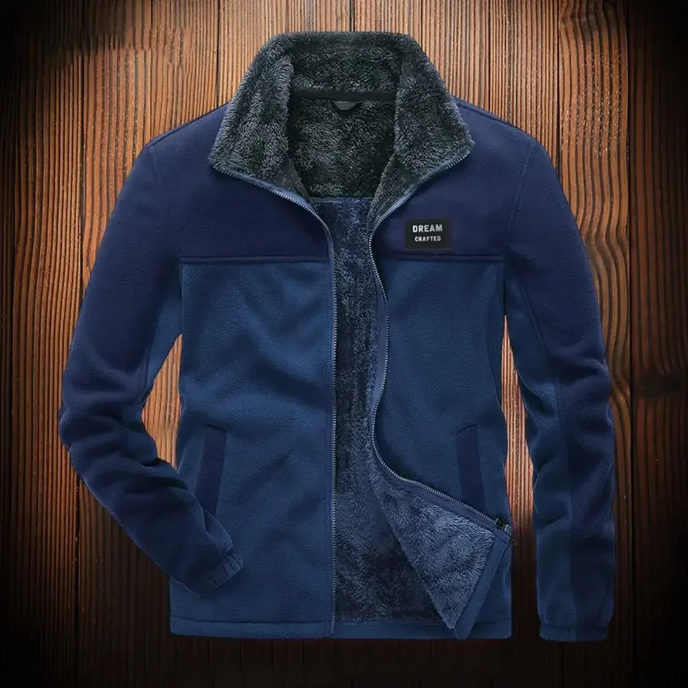 

Men Stylish Men Jacket Contrast Color Windproof Warm Zipper Jacket Autumn Winter Outerwear Warm Hoodies Polar Fleece Jacket
