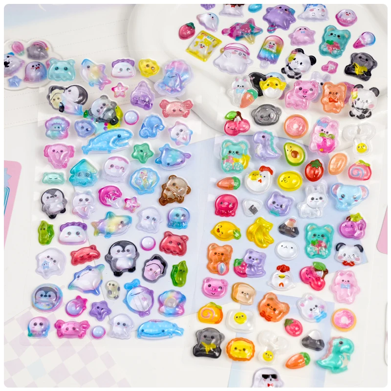 1 pc/4pcs Cartoon Sweet Animals Candy Color 3D Relief Stickers Scrapbooking Diy Journal Cute Stationery Sticker School Gift