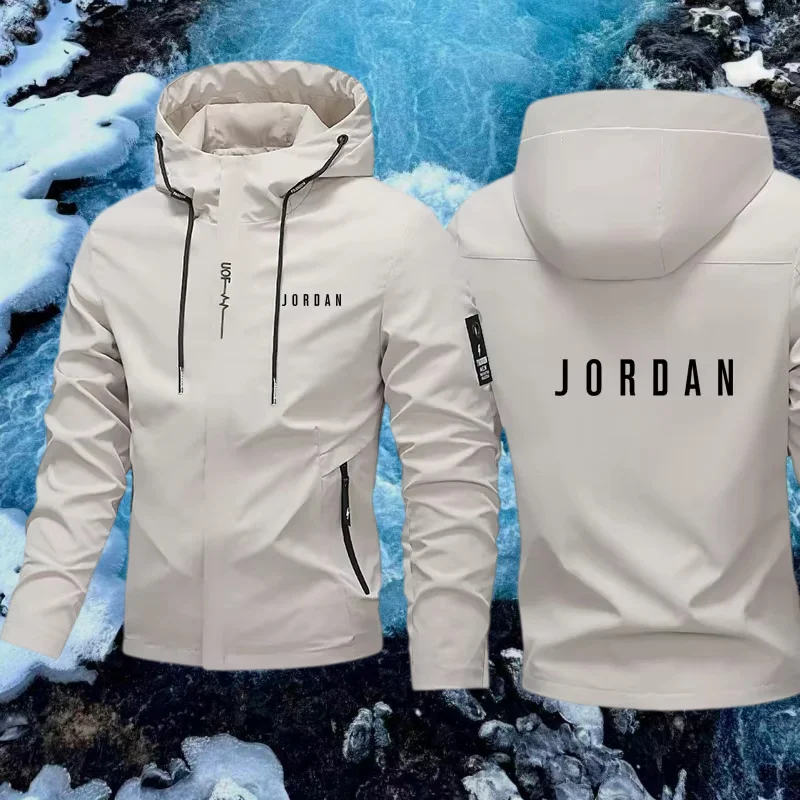 Exquisite letter print design in spring and autumn windproof hooded pocket zipper clip men lightweight cycling sports jacket top