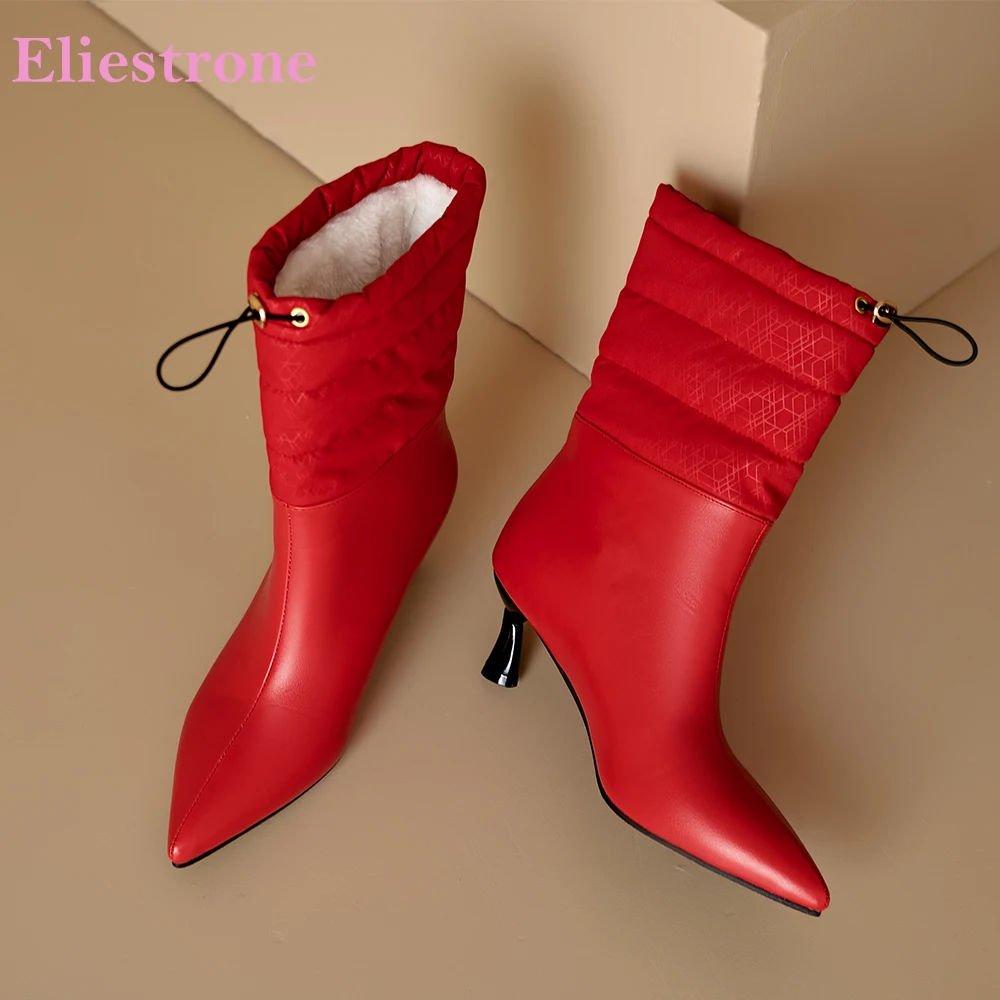 

2025 Новые зимние красные, черные женские ботинки до середины икры с острым носком на высоком каблуке, женская обувь для вечеринок, маленький большой размер 32 11 43 46 48