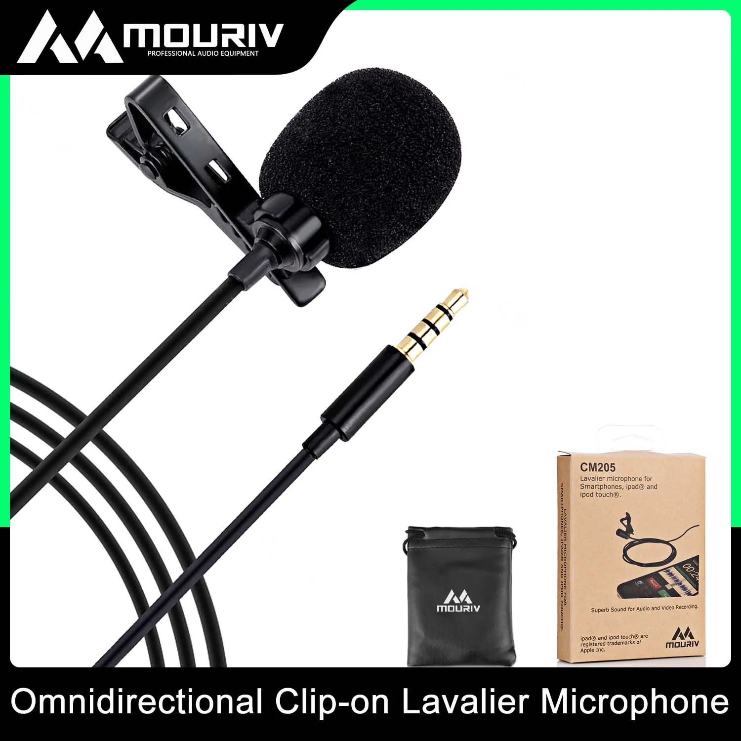 

Mouriv CM205 Lavalier Lapel Clip-on Condenser Microphone for Bloggers & Vloggers Mic for iPod iOS & Android Windows Smartphones