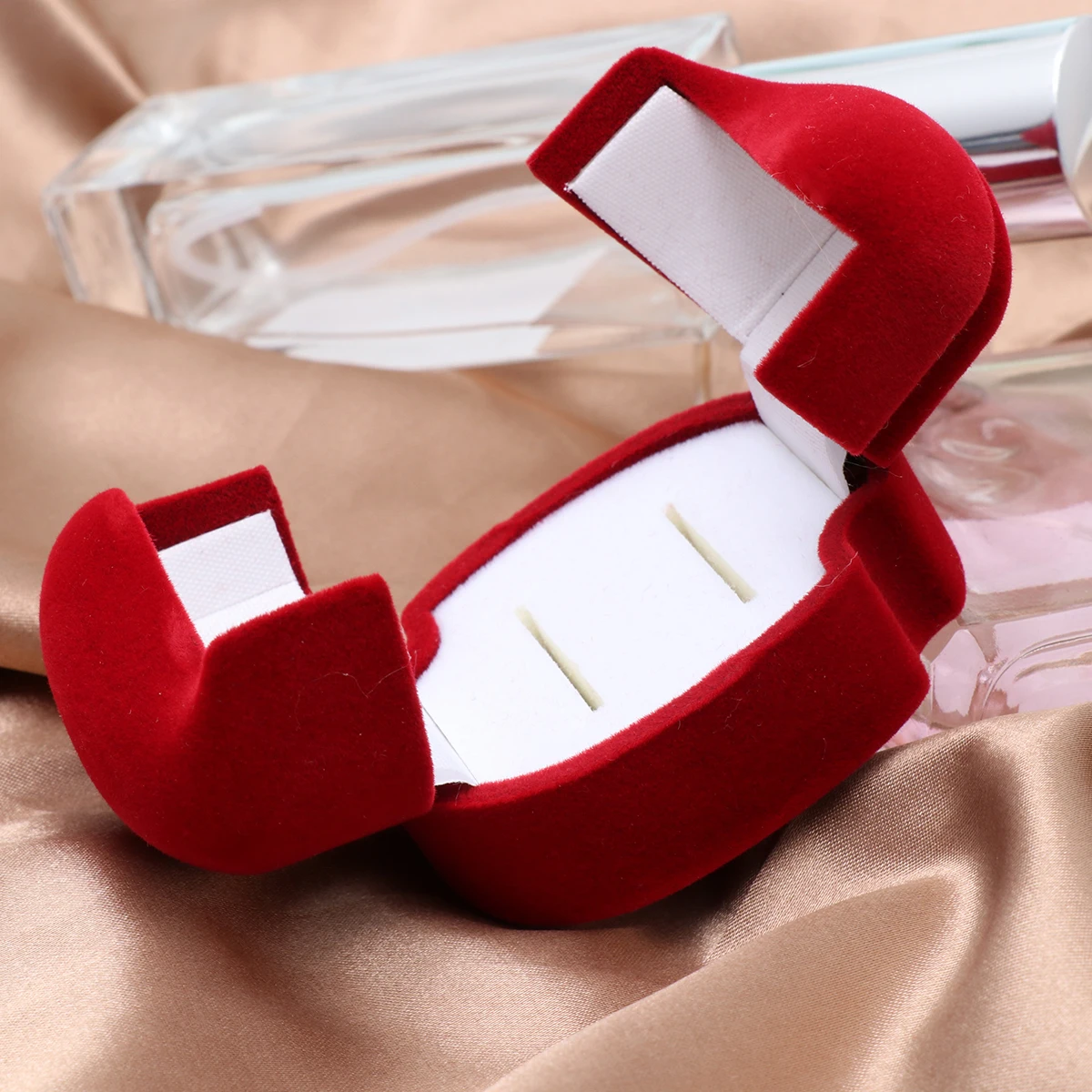 

2 шт., двойная коробка для колец для пар, красный двойной открытый дизайн, держатель для хранения свадебных обручальных колец, органайзер для ювелирных изделий, подарочный чехол