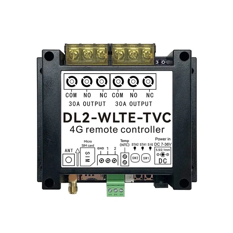 AED6-GSM 4G SMS APP Web Remote Controller Switch DL2-WLTE 30A 2 Channel Relay Output With Temperature Sensor DI Input Alarm