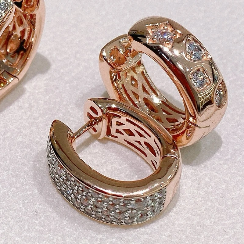 

KQDANCE Real 925 Silver Double Sided Synthetic Zircon Hoop Earrings Gold Plated Retro Fine Jewelry For Women Gifts