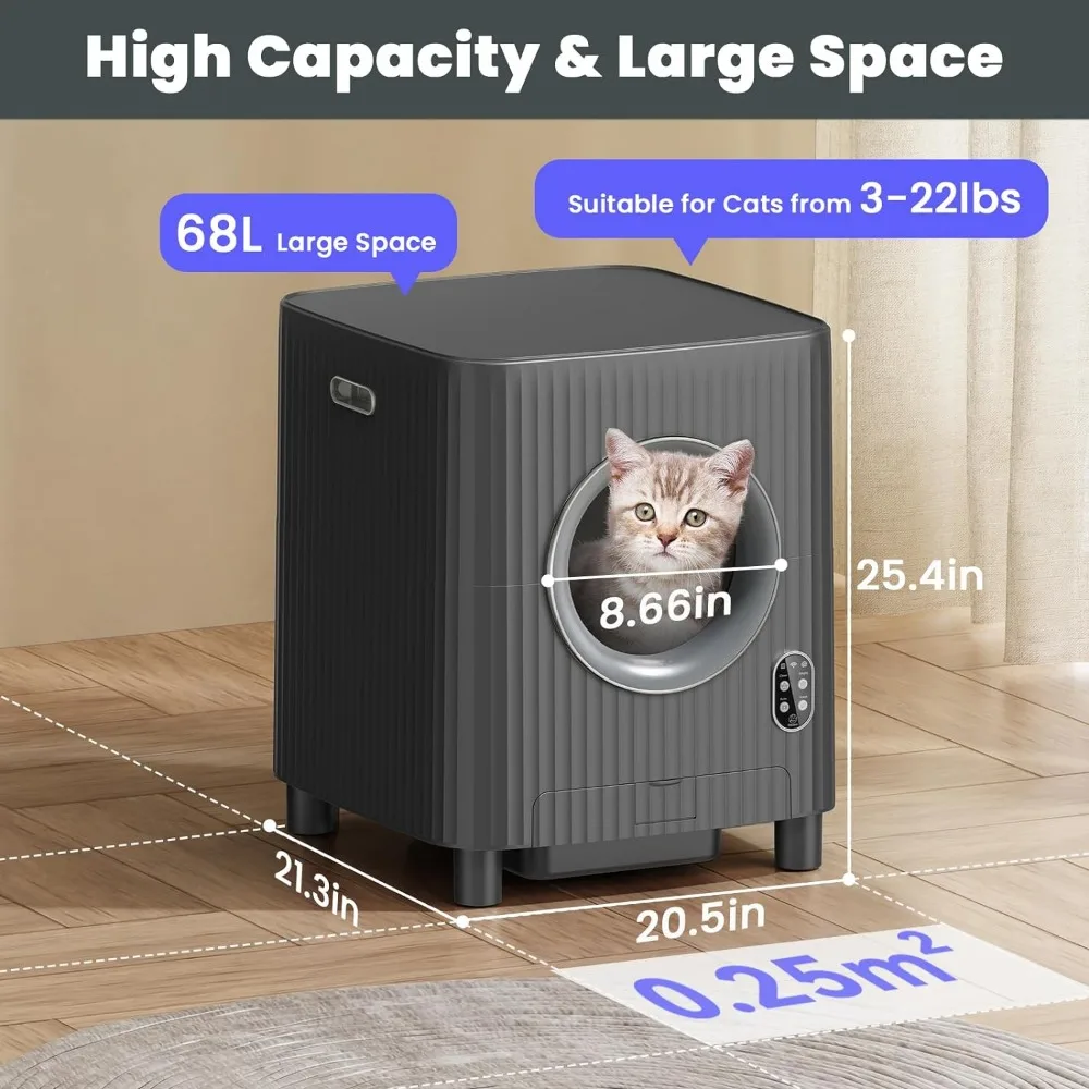 Caixa automática para gatos com controle de aplicativos, sandboxes para gatos, vaso sanitário para animais, auto-limpeza, grande capacidade, produtos para animais