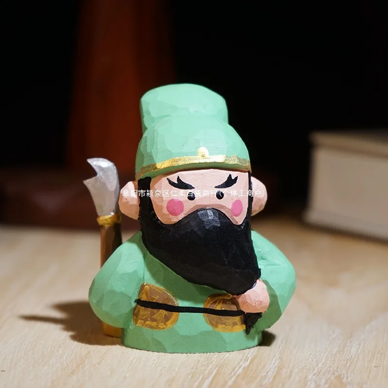 

«Это трудно закрыть таможен» Резьба по дереву ручной работы, маленькие украшения Гуань Гун, Бог Фортуны Гуань Ю, украшения для рабочего стола