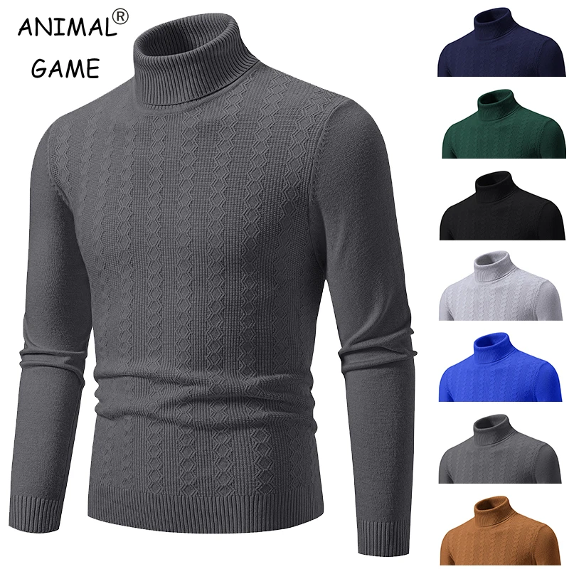 New Men's High Neck Pullover Solid Color Sweater Autumn Knitted Warm Casual Turtleneck Sweatwear Woolen Mens Winter Outdoor Tops