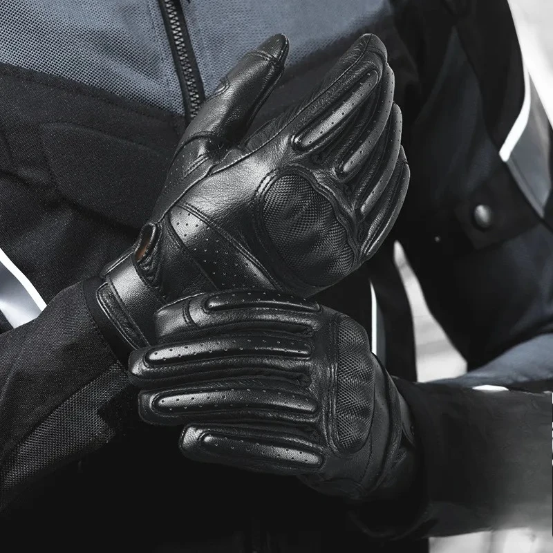 Clean title Korean locomotive gloves leather touch screen non-slip summer breathable protection full finger sheepskin