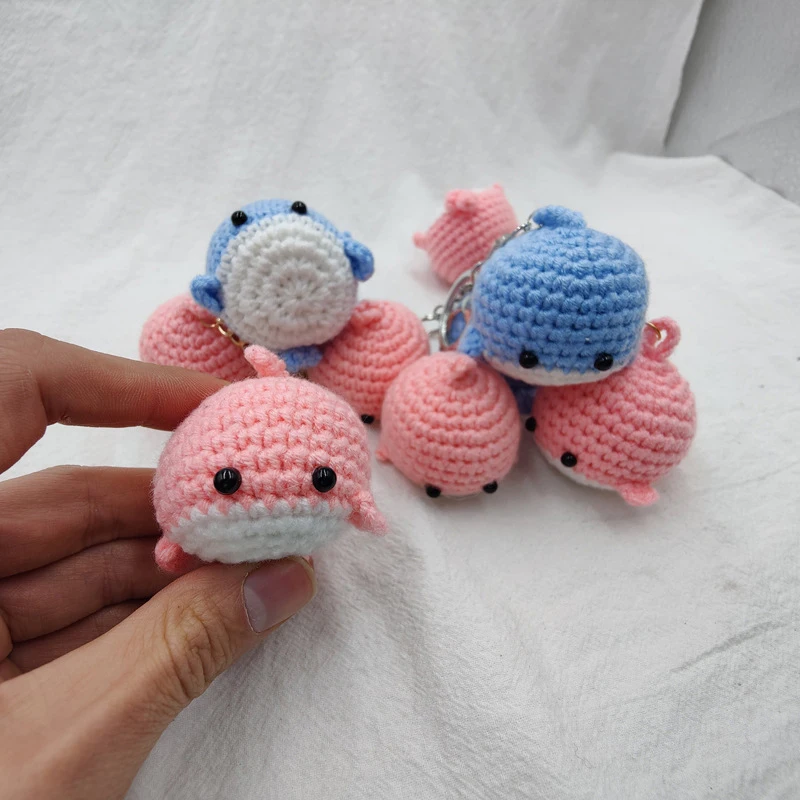 Cartoon Little Whale Keychain Hanging Handmade Crochet Pendant Car Bag Accessories DIY Woollen Making Small Toy Ornaments Gift