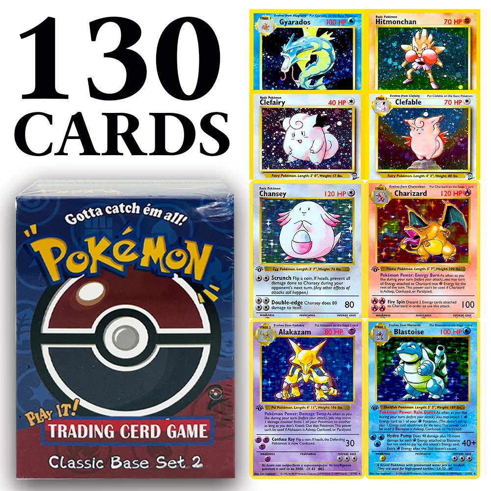 

130PCS PKM Whole Set PTCG-Classic Bast Set Collection Proxy Cards Game Toy Full Set Alakazam Blastoise Chansey Clefable Clefairy