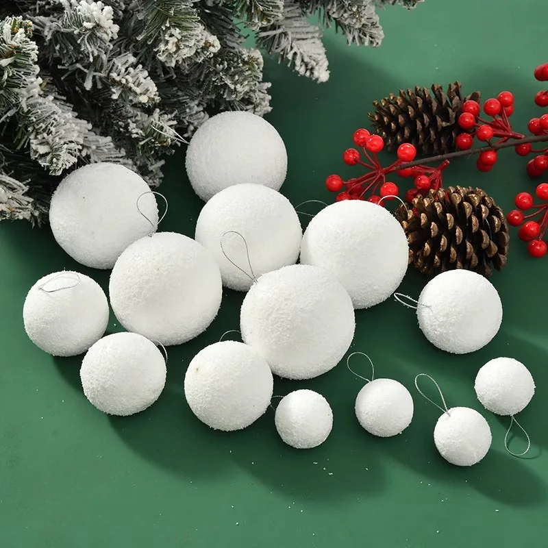 6/12Pcs White Christmas Ball Round Foam Balls Xmas Tree Hanging Ornaments Home Wedding Party Festival Decoration Globe Supplies