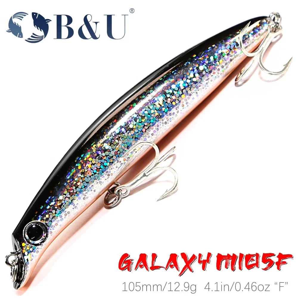 

B&U 105mm Bass Lure Baitfish Fishing Float Minnow Saltwater Stable Flight Distance Port Tidal Flat wobun roll