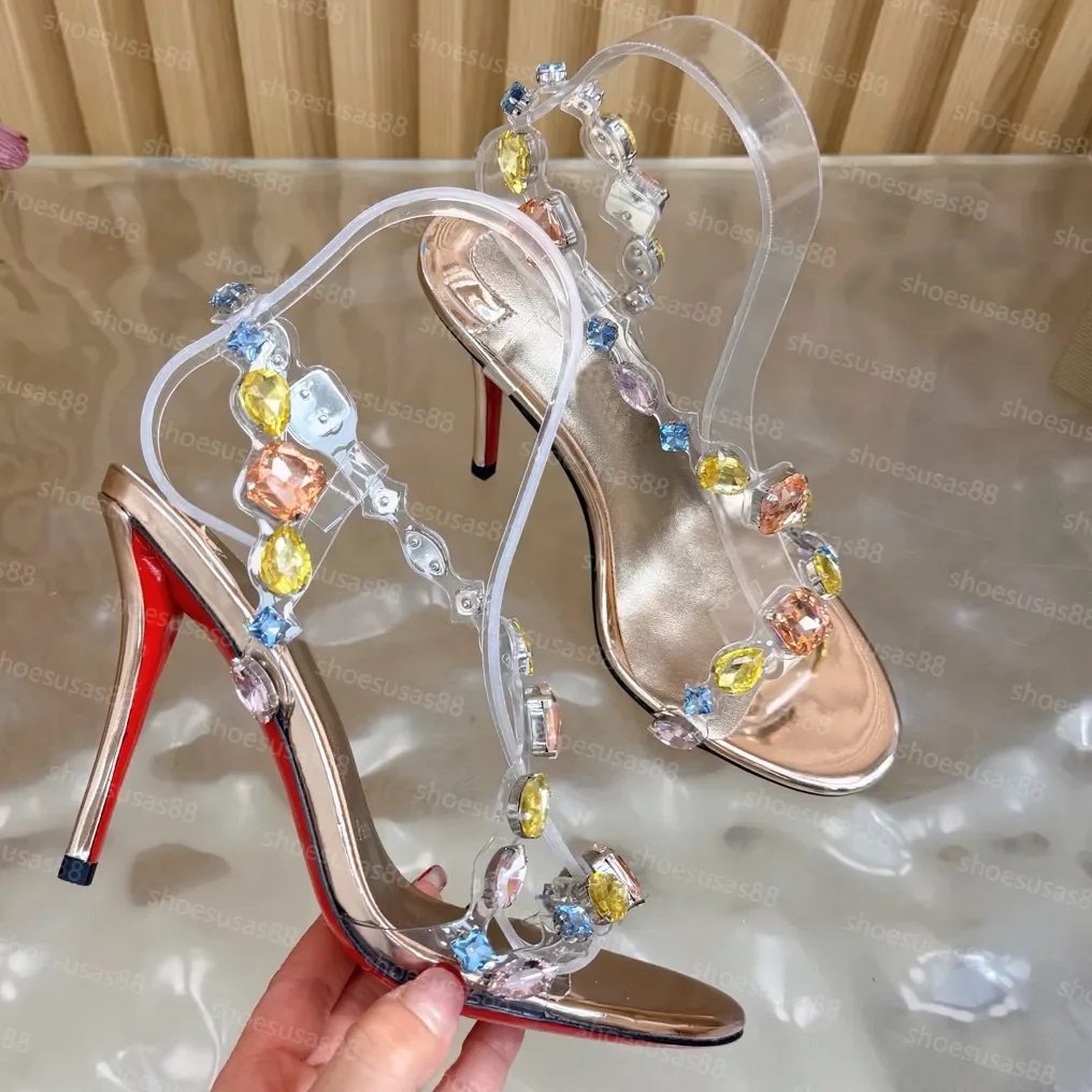 Zapatos de Vestir de Diseñador para Mujer, Tacones Altos Rosalie con Pedrería, Plataforma, Tacones de Satén de Lujo de Alta Calidad con Tira Trasera