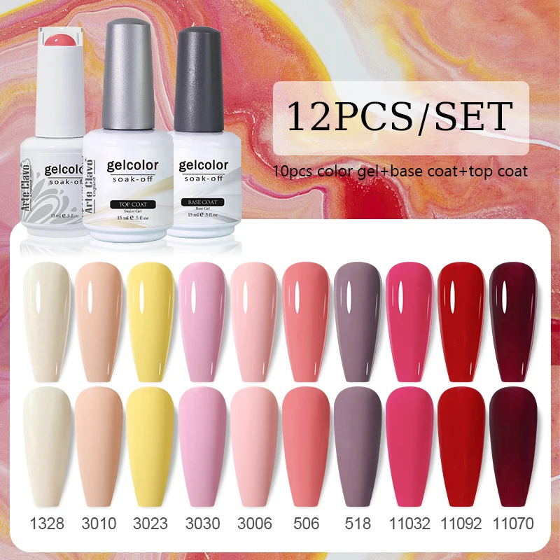 

Arte Clavo 12pcs/Set 15ML Colors Nail Gel Polish Nail Art Vernis LED UV Top Coat Nail Gel Ongle Semi Permanent Manicure Soak Off