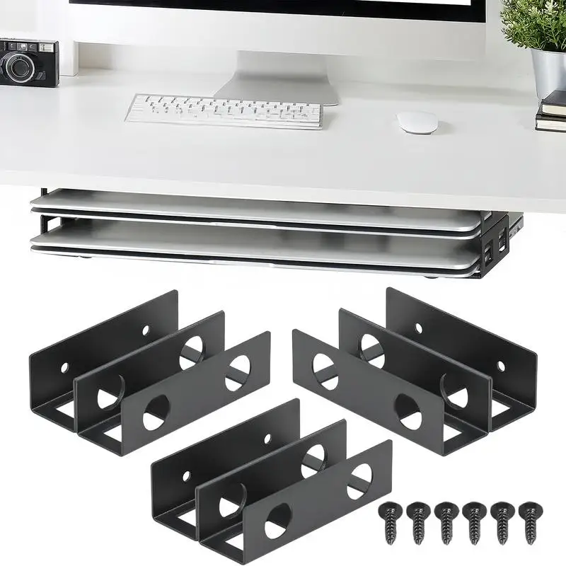 Under Desk Laptop Tray Metal Laptop Under Desk Storage Under Desk Shelf Holder With Anti-Scratch Silicone Pad Desk Accessories