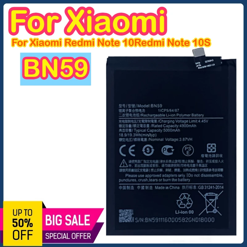 

BN59 5000 мАч аккумулятор для Xiaomi Redmi Note 10/10S 5000 мАч сменные аккумуляторы Bateria быстрая доставка BN59