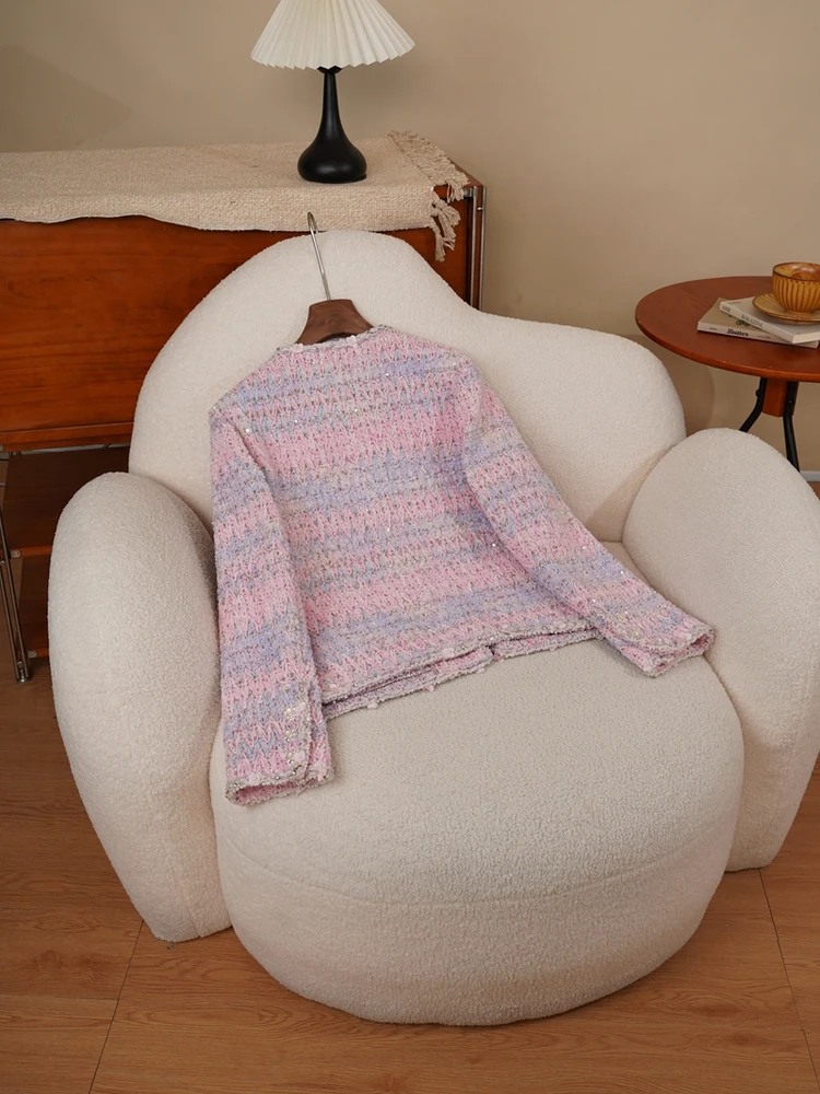 Cappotto di lana retrò Missy ort Rosa rotondo Ne Tweed Coreano Sle Pendolarismo in fibra di poliestere lungo Sve bottone singolo