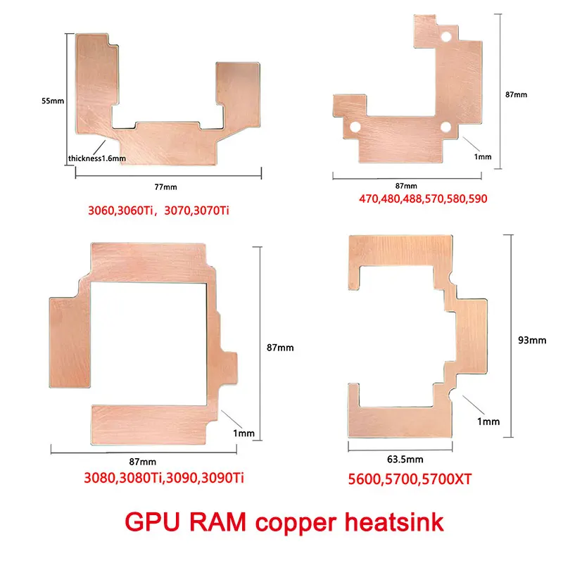 GPU RAM Radiator Memory Heatsink Copper Miner RTX 3060 3070 3080 3090 / 5600 5700 GPU Down 15-40 Degree Thermal Pad Replacement