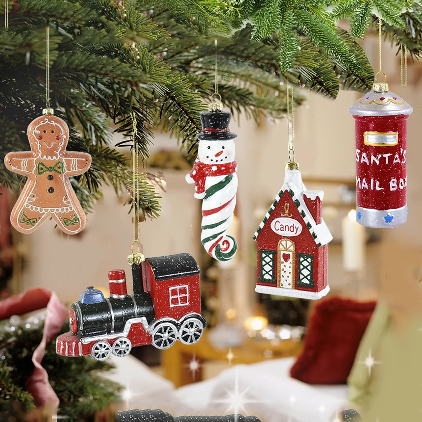 Christmas Hanging Pendant Cartoon Train House Xmas Tree Ornament Merry Christmas Decoration For Home Noel 2025 Navidad New Year