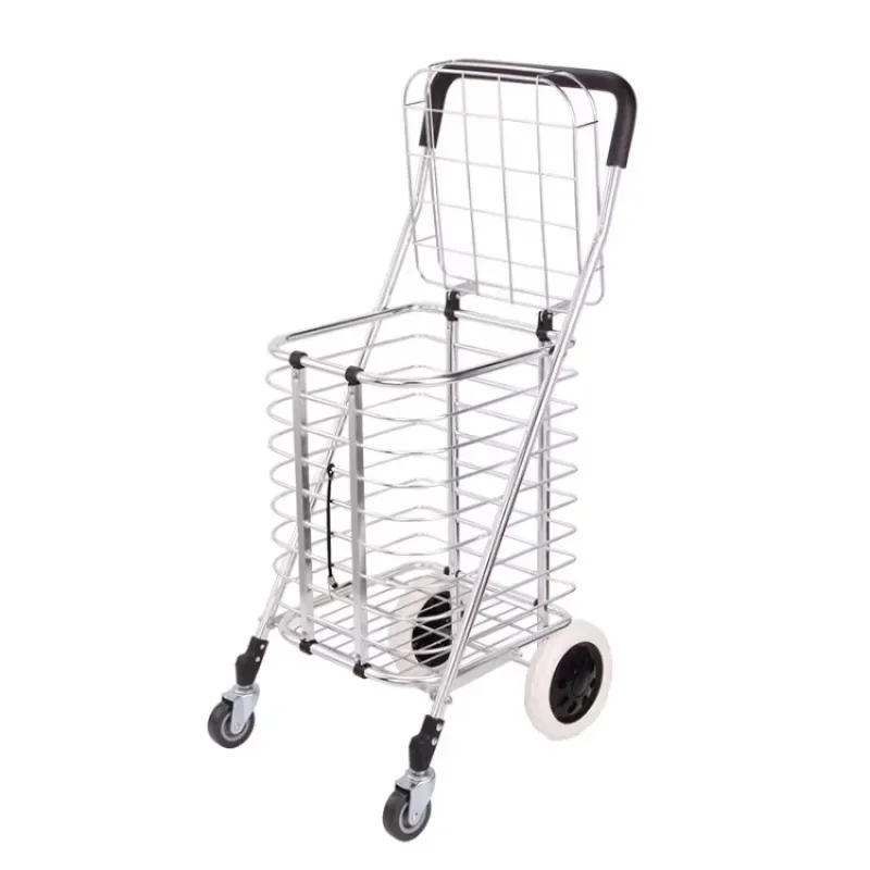 

Metal Shopping Cart Trolley 4 Wheels Portable Cart Kitchen Trolley Hypermarket Luggage Cart