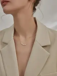 Titanium With 18 K Gold Real Fresh Water Pearl Choker Necklaces Women Jewelry Punk Party Designer Club Cocktail Party Japan