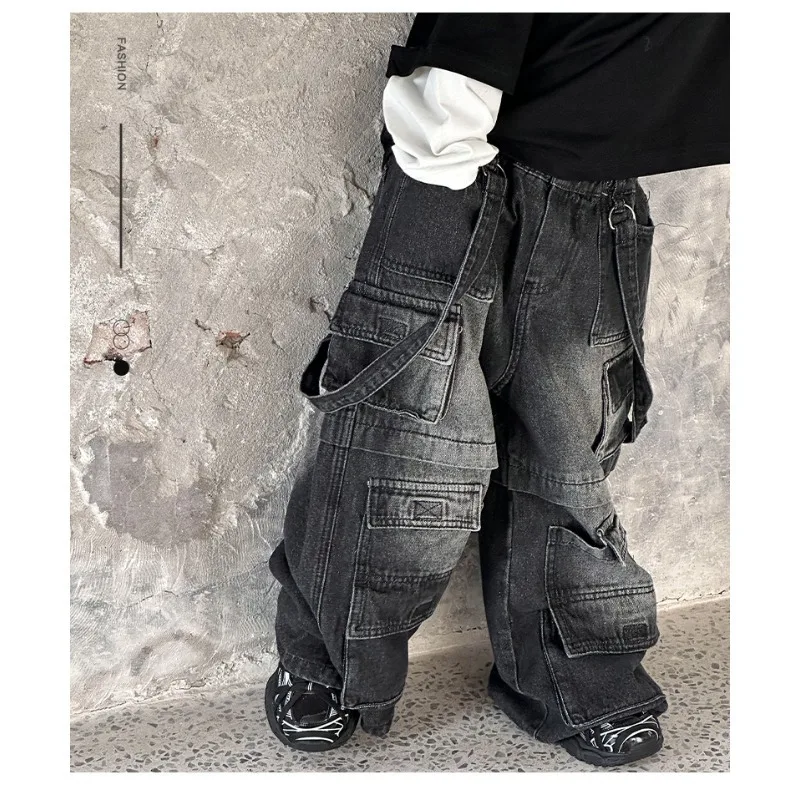 

Boys' Korean Jeans 2025 Spring and Autumn New Children's Loose Pants Boys Multi-pocket Cool Trousers