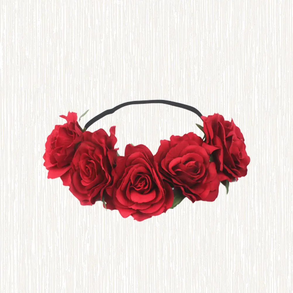 

Floral Headband Red Rose Hairband Beautiful Realistic Photo Prop for Wedding Anniversary Beach Party Costume Travel Bridal Rose