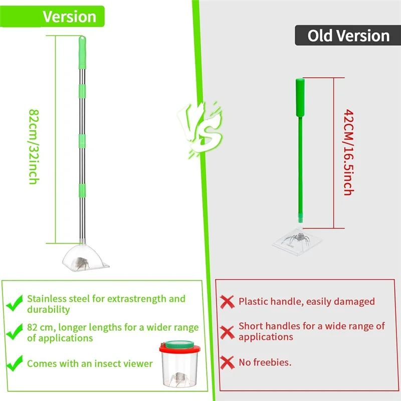 ABJO-Spider and Insect Catcher - ماكينة صيد العنكبوت ذات المقبض الطويل مقاس 32 بوصة قابلة للتعديل والإصدار، ماكينة صيد الحشرات بدون تلامس