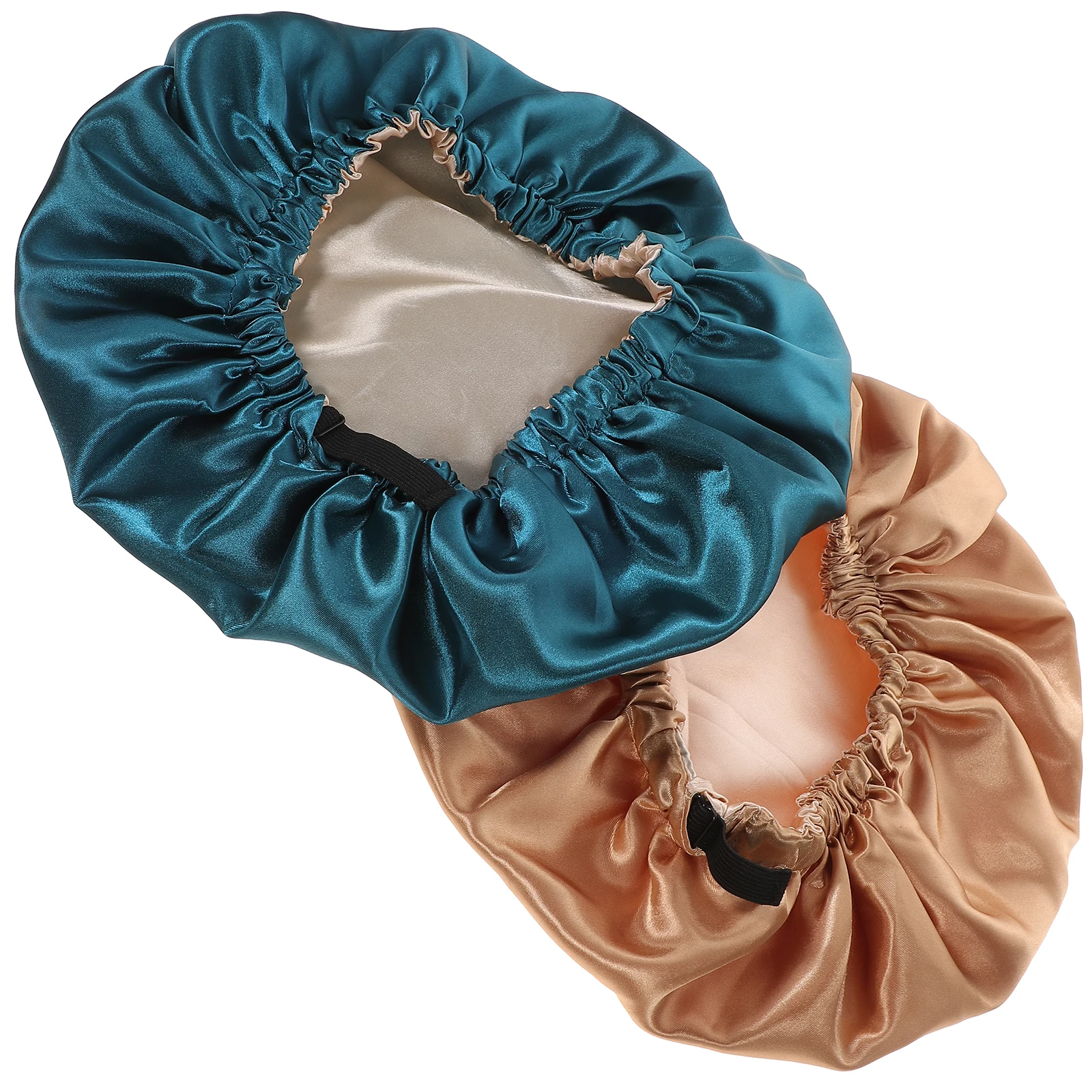 

2pcs Adjustable Satin Bathing Caps Elastic Sleep Bonnets For Women Shower Hats Hair Care Face Washing Durable Stylish Portable