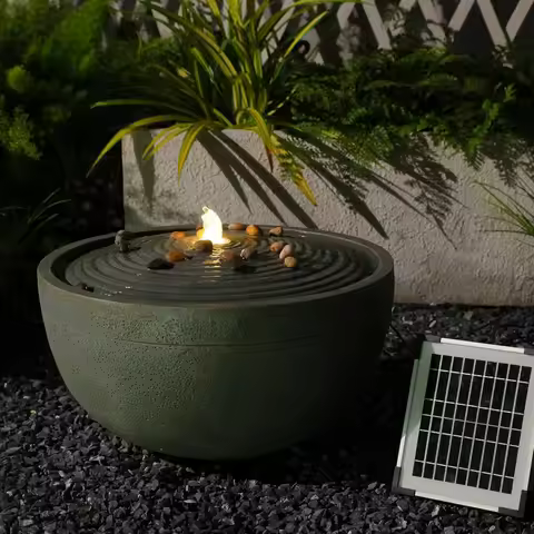 -For Water Fountain Outdoor Garden Bubbler Large Water Feature Outdoor Fountains Solar Powered with Pebbles for Patio Deck Yard&amp;