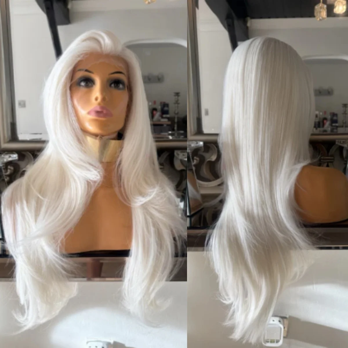 White Wig Layered Cut Natural Straight Lace Front Wigs 13x4 HD Transparent Synthetic Pre Plucked Heat Resistant Glueless On Sale