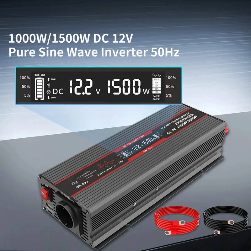 Inverter 12v to 230v Pure Sine Wave Converter 220v to 12v 1500W 3000W Peak Power LCD Sreen USB Interface Use for Cars