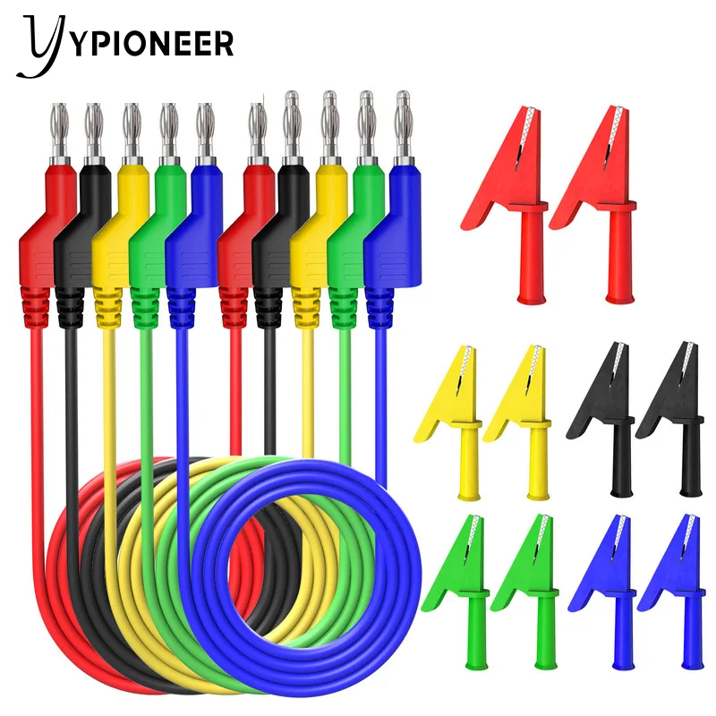 YPioneer P1036 4mm Stackable Banana to Banana Plug Test Leads with 10PCS Full Insulated Copper Alligator Crocodile Clips