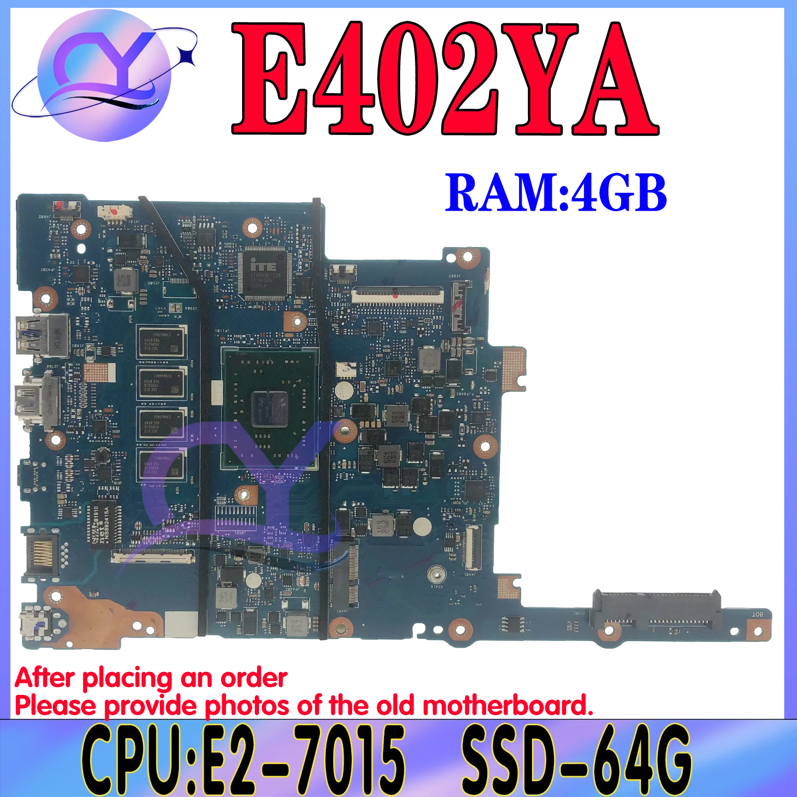 

E402YA Notebook Mainboard For Asus VivoBook E14 E402 E402Y E402YA Laotop Motherboard with E2-7015 CPU 4GB-RAM 0GB/64GB SSD