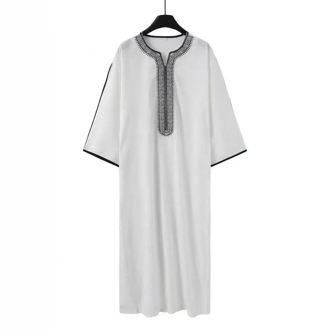 2025 신상 아랍 두바이 말레이시아 남성 자수 루즈핏 반팔 로브 롱 드레스 로브 아바야 라마단 두바이 럭셔리 이슬람 우아한 의상