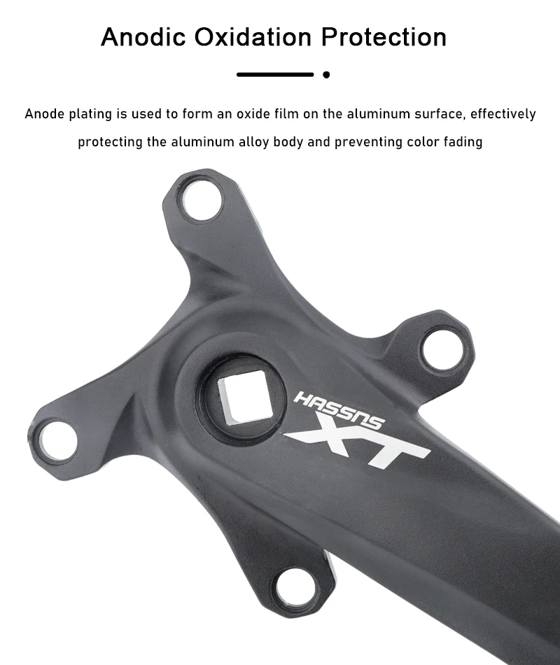 HASSNS Mountainbike-Kurbelgarnitur mit quadratischem Schaft und positiv-negativem Zahnprofil, 104 BCD, Einzelkettenblatt für Upgrades – Detail 4