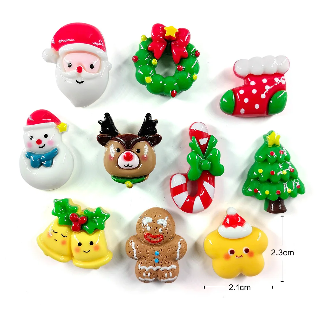 10pcs New Year Christmas Star Bell Snowman Santa Claus Figurine Resin Refrigerator Fridge Magnet Kitchen Decoration Accessories