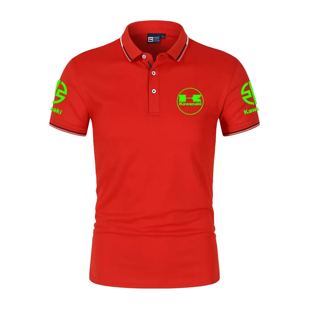 2025 New Fashion Y2K Kawasaki Racing Competition Men's Button Collar Shirt Summer Short sleeved Casual Men's T-shirt Men's Polo