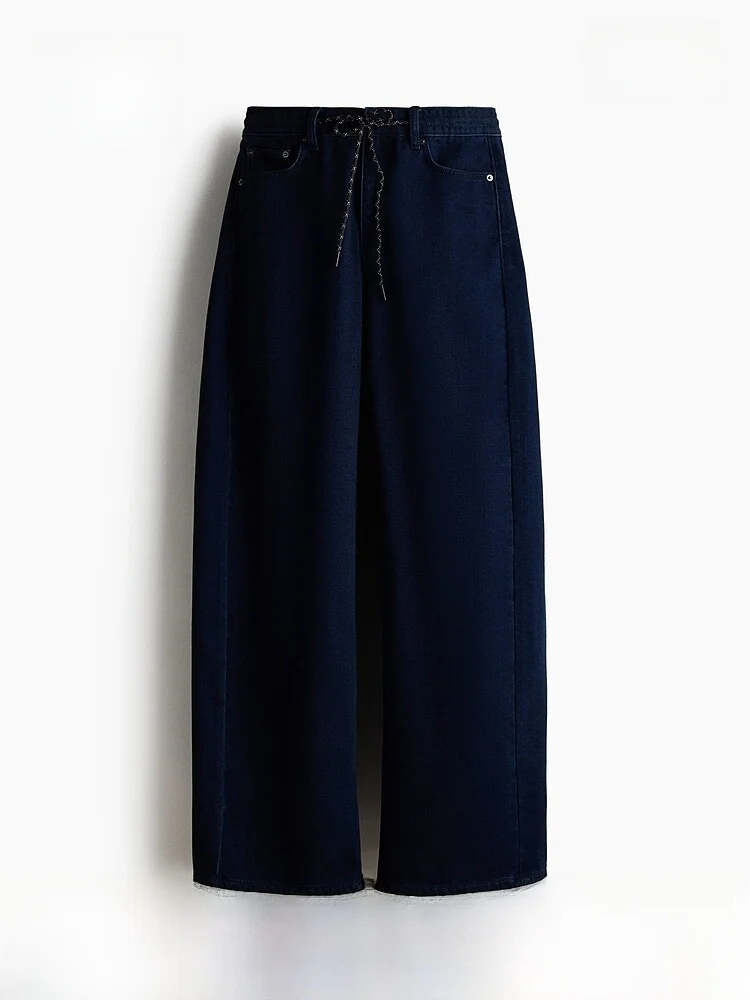 

Spring New Women's Mid-Waist Cylindrical Jeans Casual Loose Fit No Stretch Cotton Polyester Blend H&M 32208