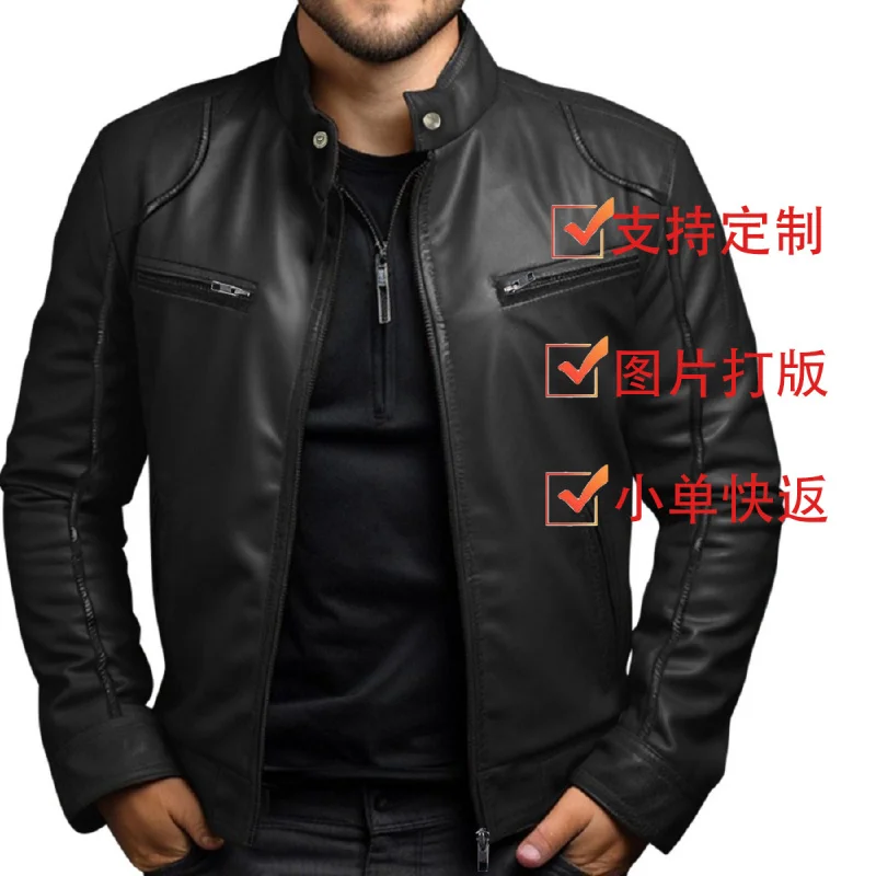 

Men's Clothing Motorcycle Leather Jacket Men's Youth Stand Collar Punk Leather Coat Men