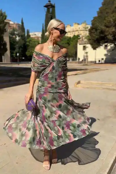 1 2026 Europäisch-Amerikanisches Frühling-Sommer Neues Netz-Print-Trägerkleid Ins Urlaub Party Maxikleid – Detail 26