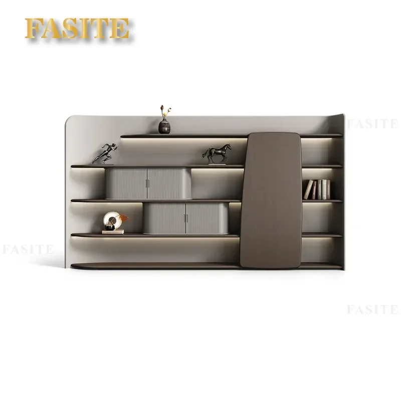 For New Chinese Style Office File Cabinet Wooden Bookcase Boss Table Background Wall Floor Storage 5 6 Door Cabinet